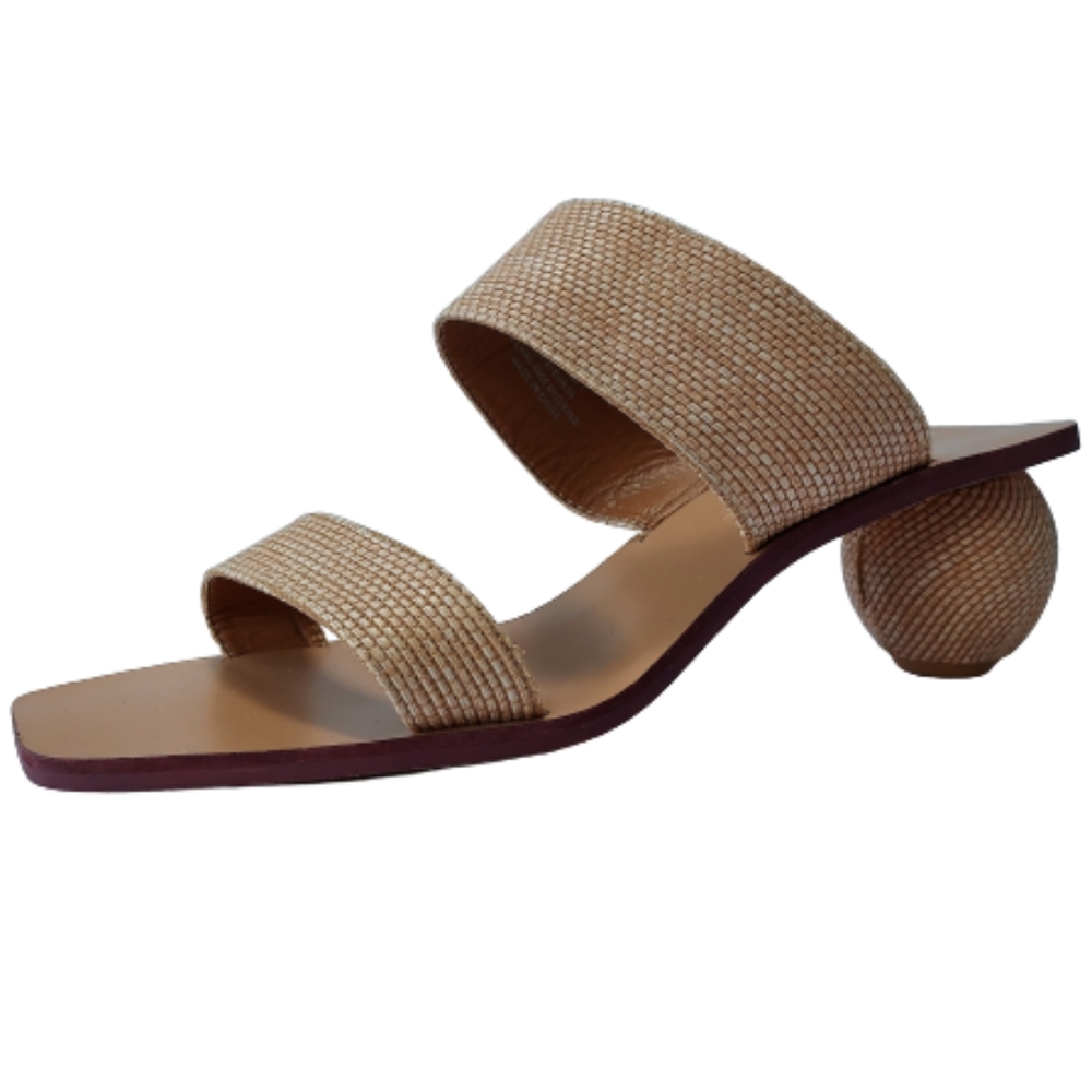 Torgeis Slip On Square Toe Ball Heel Mod Sandal Shoe Size 8.5 Natural